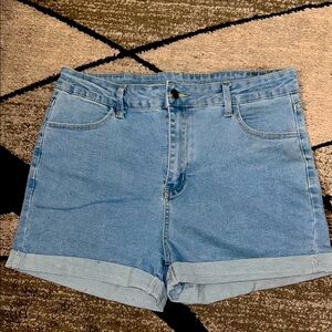 SHEIN Blue Jean Shorts High-Waisted Cuffed
